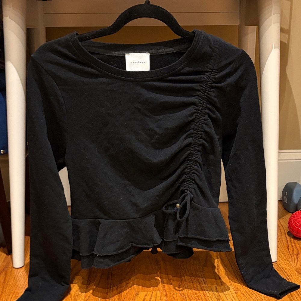 Sundays Black Ruched Long Sleeve Top